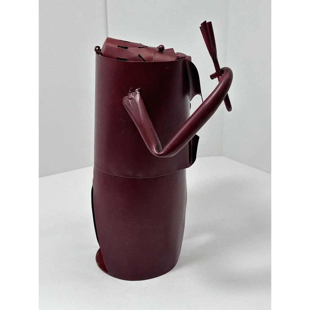 Metal Wine Bottle Holder Waiter Wearing Hat‎ & Tux Ready to Serve , Deep Maroon